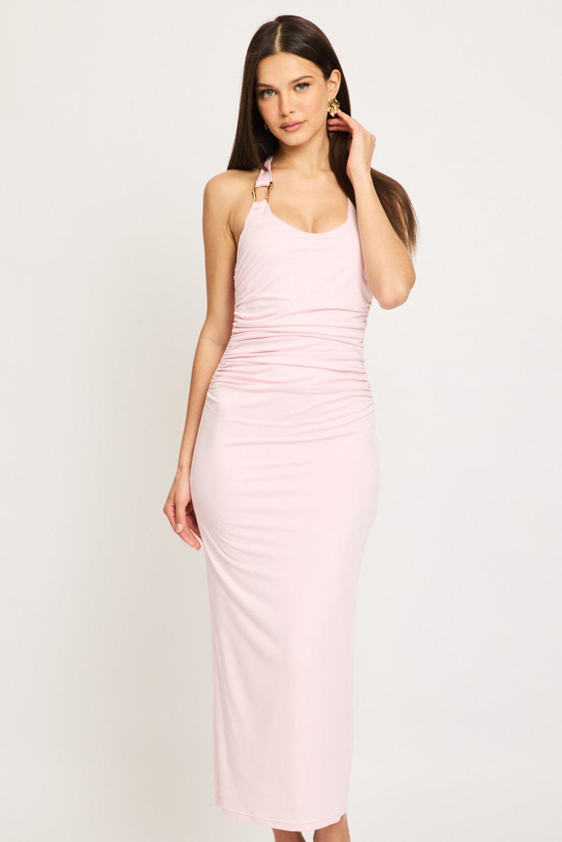 Pink Bodycon Dress Halter Neck