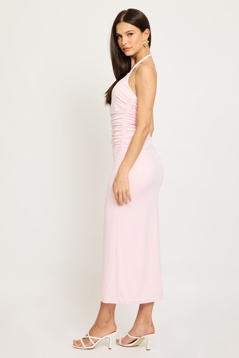 Pink Bodycon Dress Halter Neck