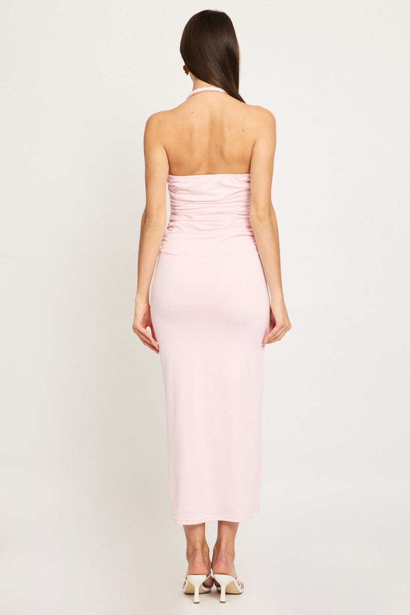 Pink Bodycon Dress Halter Neck