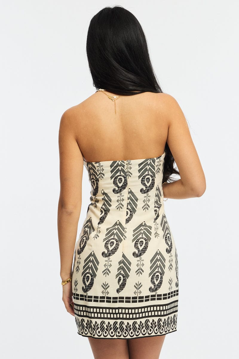 Black Abstract Halter Neck Dress Mini for Ally Fashion