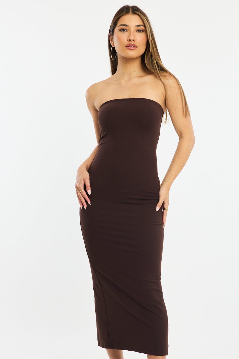 Brown Strapless Bodycon Dress