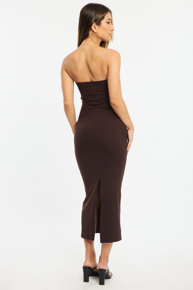 green emerald velvet dress Brown Strapless Bodycon Dress