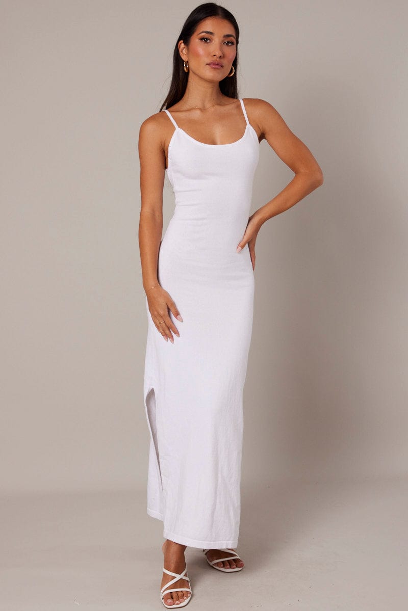 White Knit Dress Sleeveless Maxi for Ally Fashion
