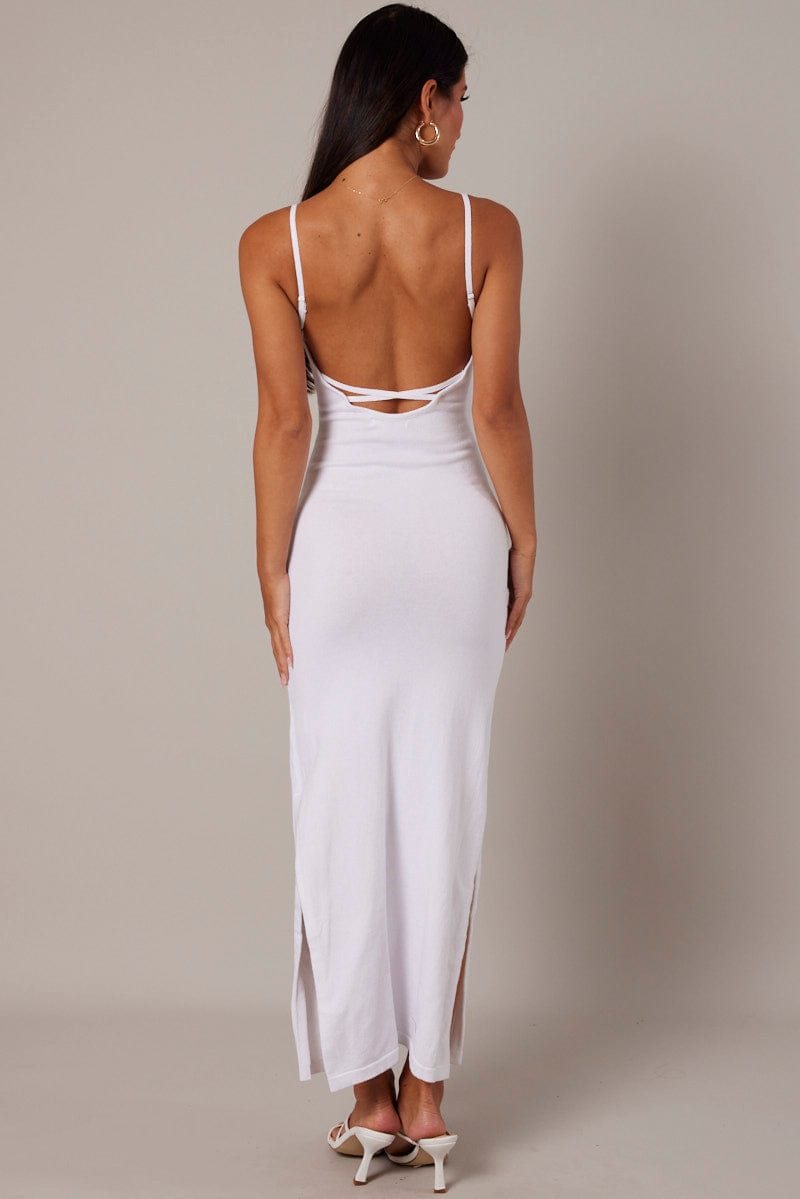 White Knit Dress Sleeveless Maxi for Ally Fashion