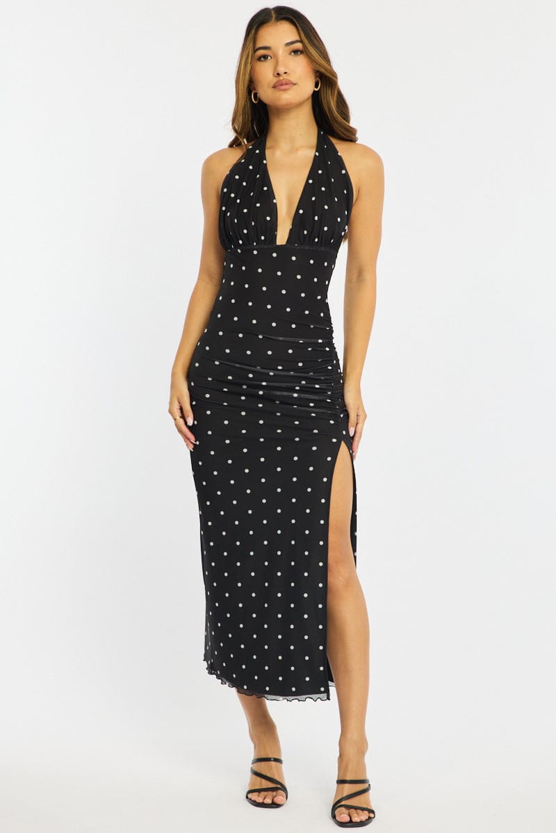 Black Polka Dot Bodycon Dress Mesh for Ally Fashion