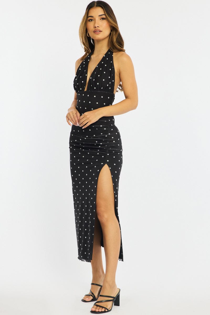 Black Polka Dot Bodycon Dress Mesh for Ally Fashion