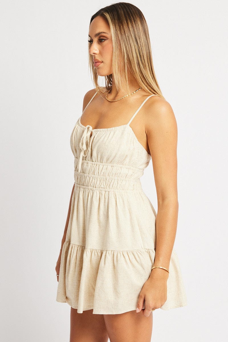 Beige Fit And Flare Dress Mini for Ally Fashion