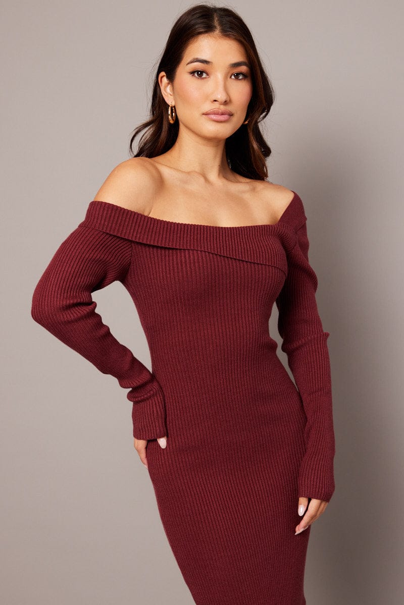 Pink Knit Dress Long Sleeve for Ally Fashion