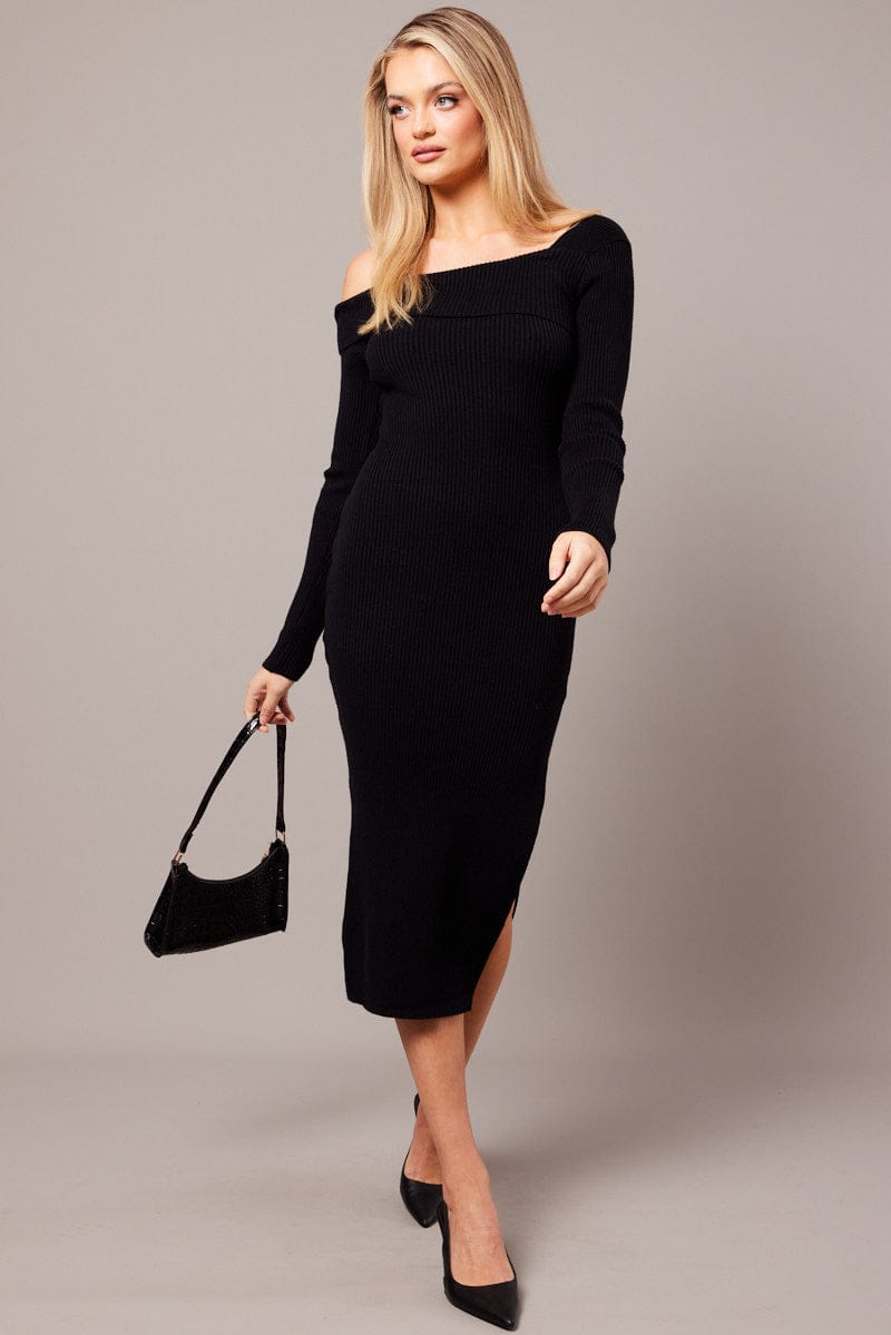 Black Knit Dress Long Sleeve for Ally Fashion