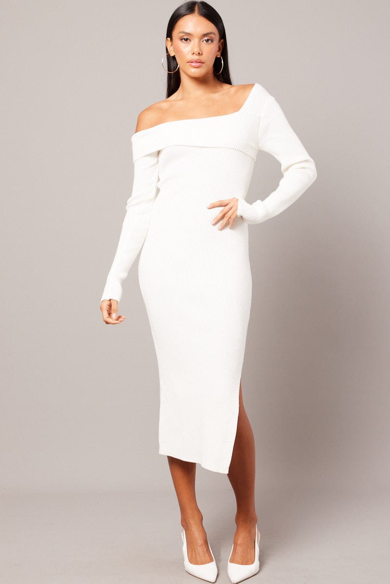 White Knit Dress Long Sleeve for Ally Fashion