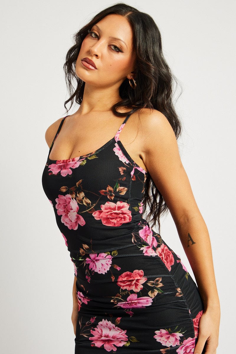 Black Floral Bodycon Dress Singlet Maxi | Ally Fashion Black Floral Bodycon Dress Singlet Maxi | Ally Fashion
