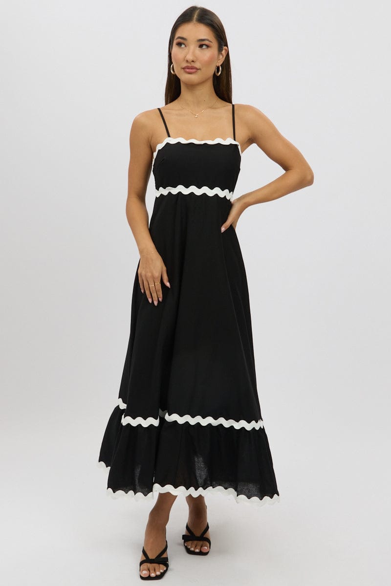 Black Maxi Dress Strappy Ric Rac for Ally Fashion