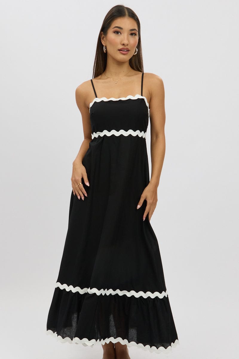 Black Maxi Dress Strappy Ric Rac for Ally Fashion