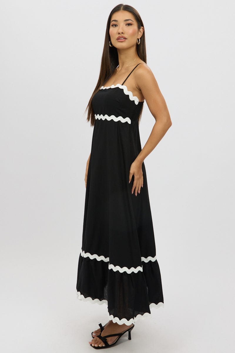 Black Maxi Dress Strappy Ric Rac for Ally Fashion