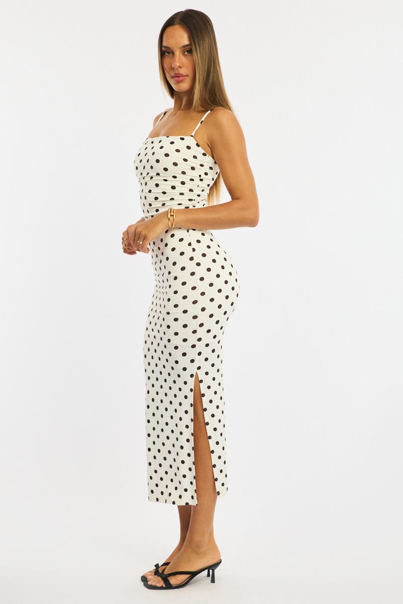 White Polka Dot Bodycon Dress Maxi for Ally Fashion