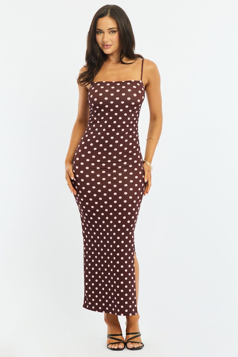 Red Polka Dot Bodycon Dress Maxi for Ally Fashion