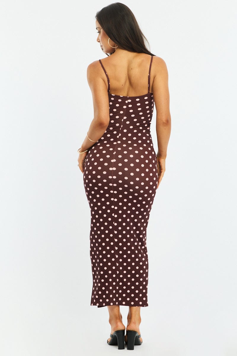 Red Polka Dot Bodycon Dress Maxi for Ally Fashion