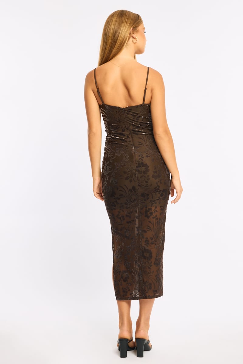 Brown Bodycon Dress Sleeveless for Ally Fashion