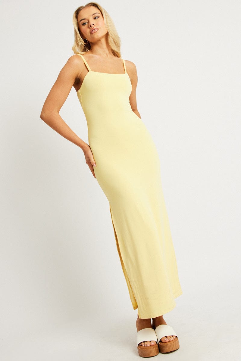 Yellow Bodycon Dress Maxi Supersoft for Ally Fashion