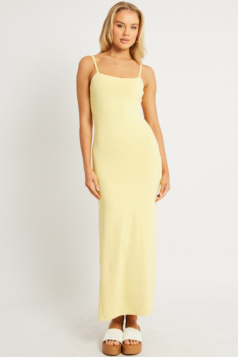 Yellow Bodycon Dress Maxi Supersoft for Ally Fashion