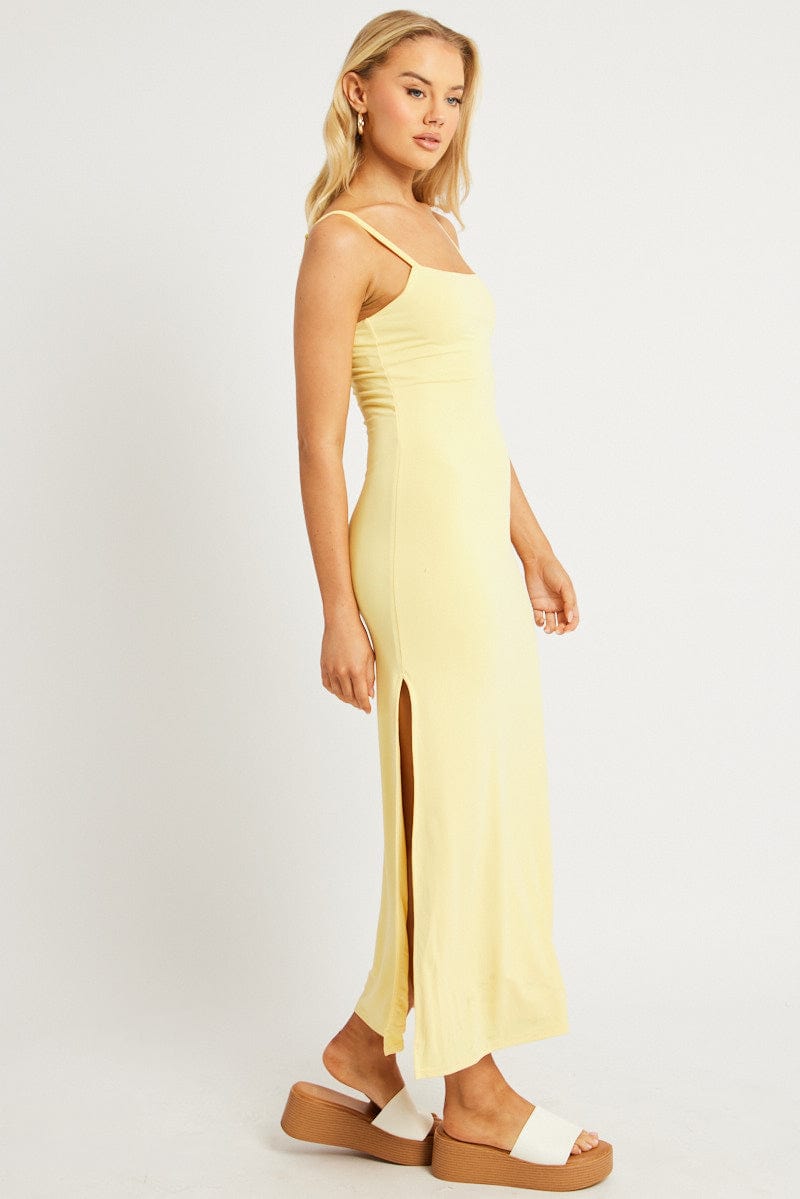 Yellow Bodycon Dress Maxi Supersoft for Ally Fashion