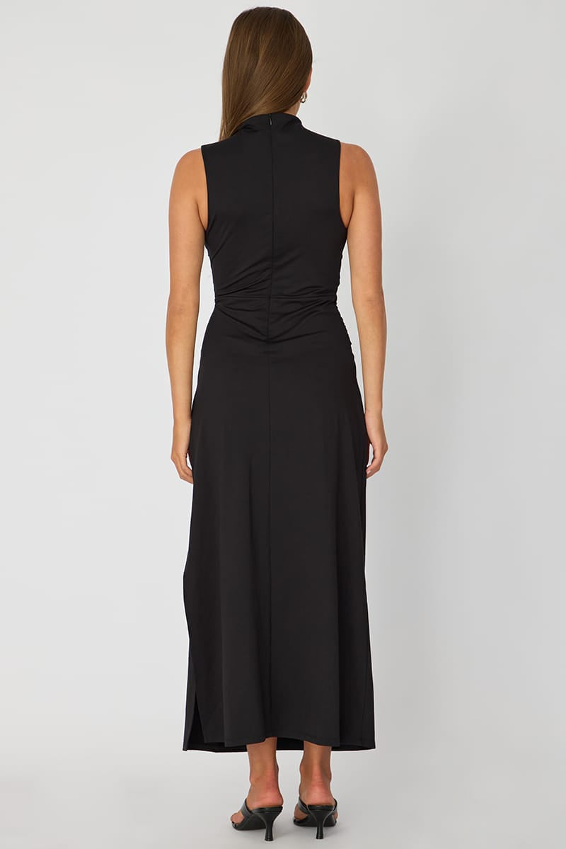 Black High Neck Ruched Detail Bodycon Dress for Ally Fashion