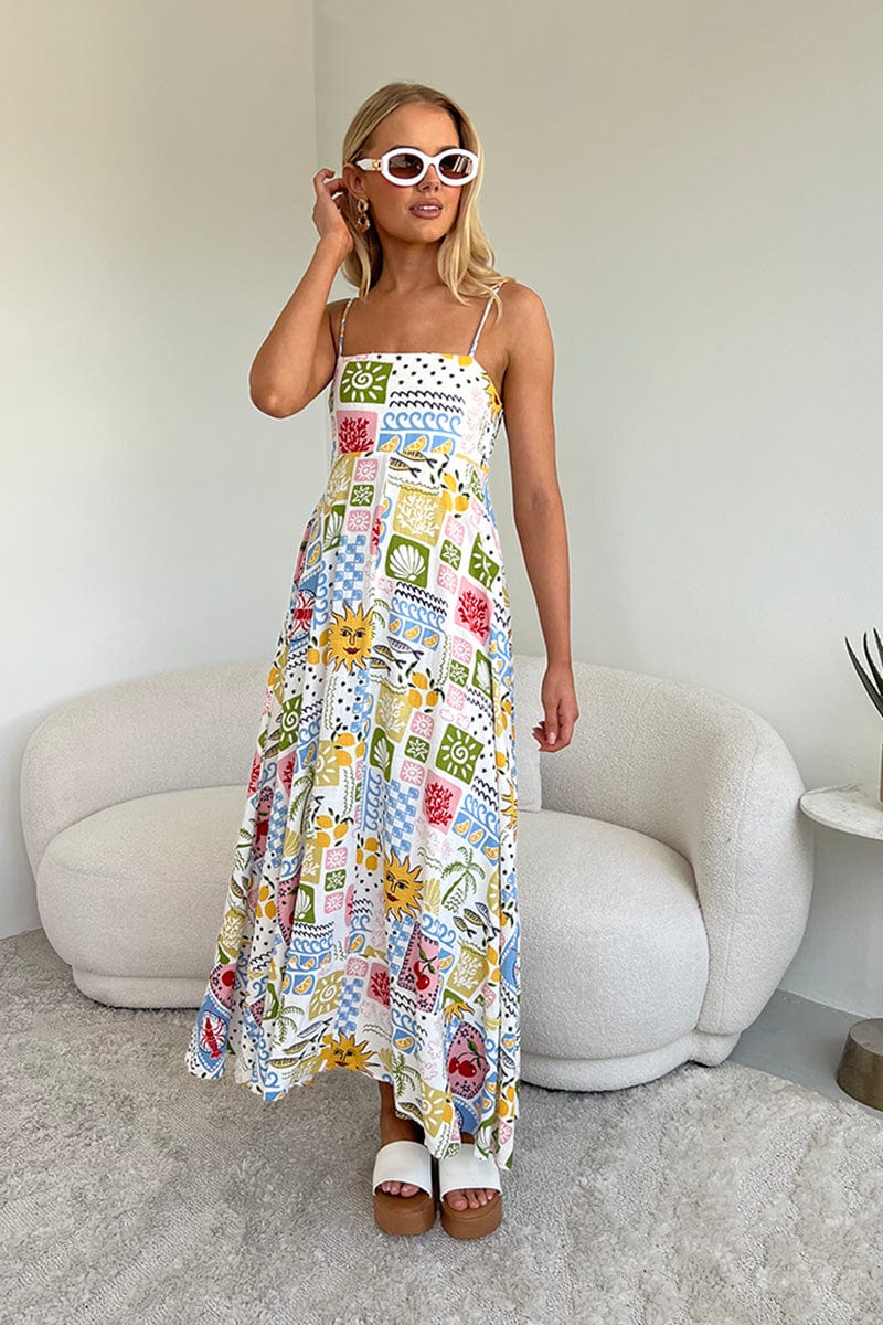 Multi Abstract Maxi Dress Strappy for Ally Fashion