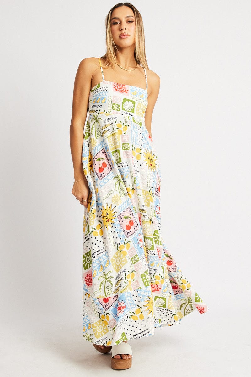 Multi Abstract Maxi Dress Strappy for Ally Fashion