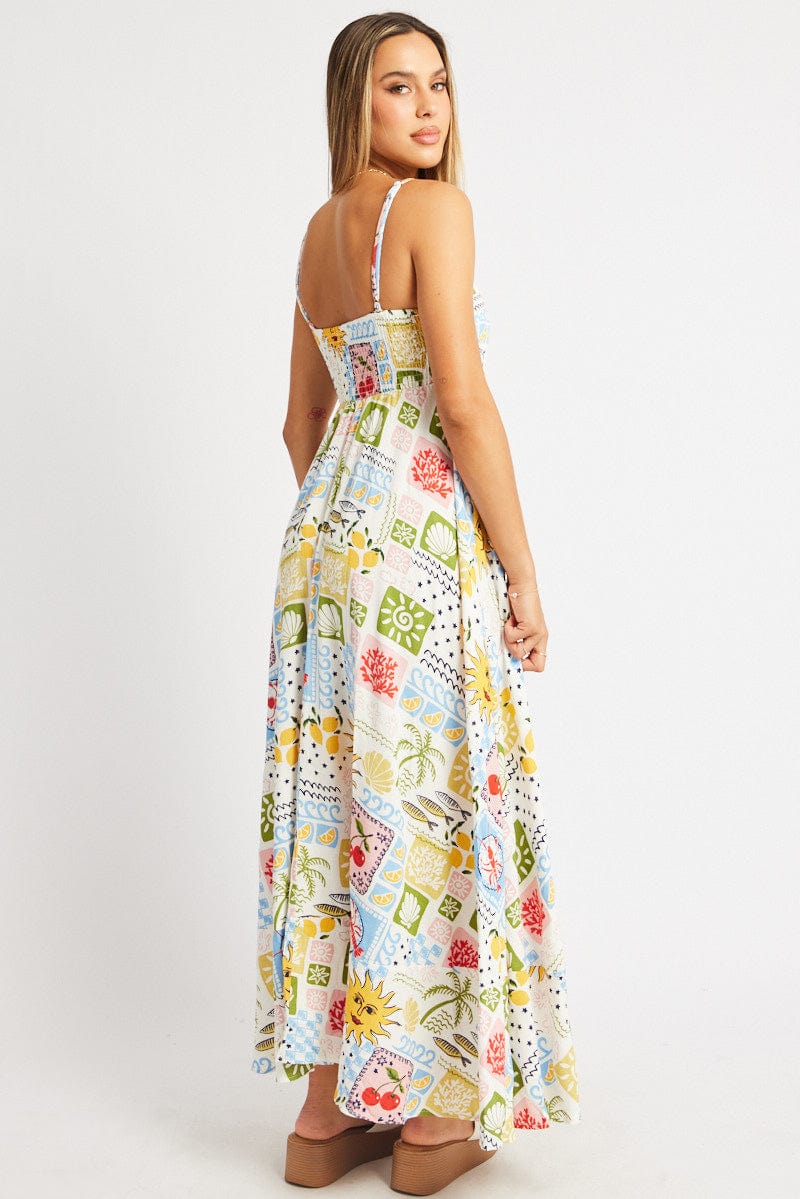 Multi Abstract Maxi Dress Strappy for Ally Fashion