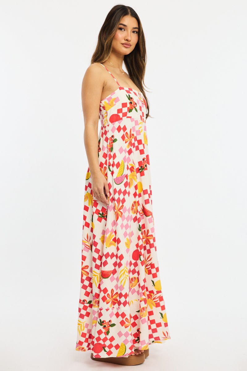 Red Abstract Maxi Dress Strappy for Ally Fashion