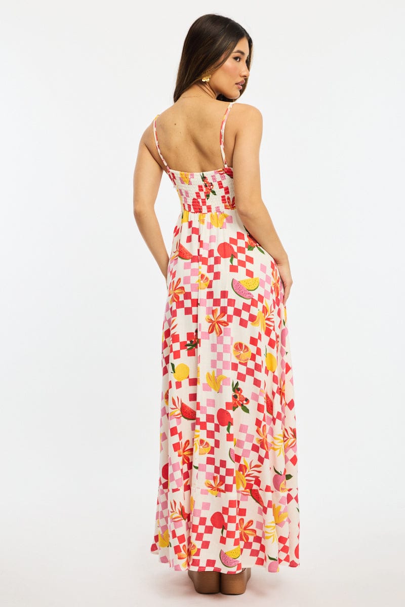 Red Abstract Maxi Dress Strappy for Ally Fashion