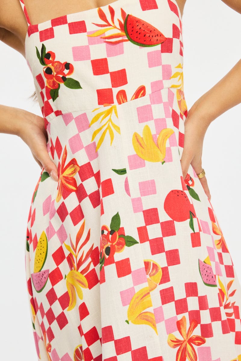 Red Abstract Maxi Dress Strappy for Ally Fashion