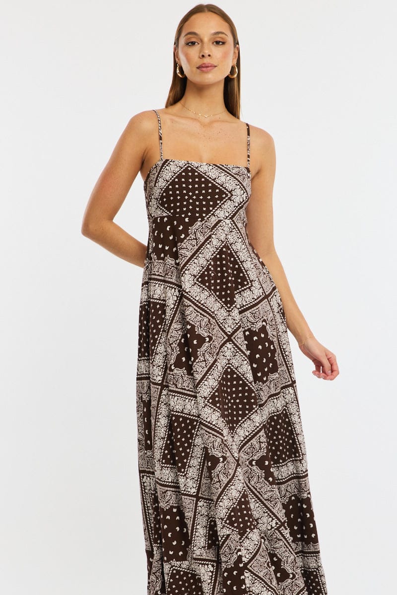 Brown Boho Maxi Dress Strappy | Ally Fashion Brown Boho Maxi Dress Strappy | Ally Fashion