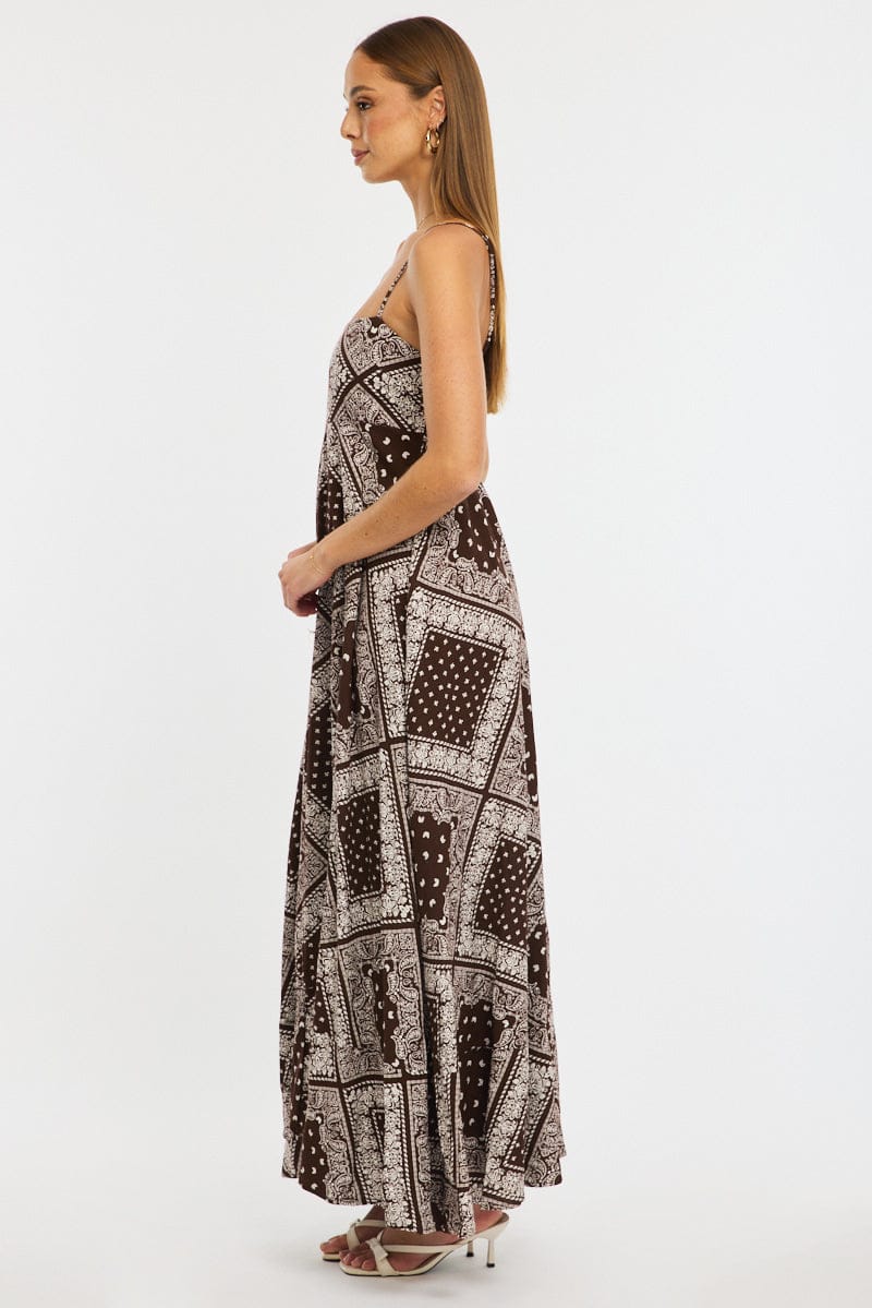 Brown Boho Maxi Dress Strappy for Ally Fashion