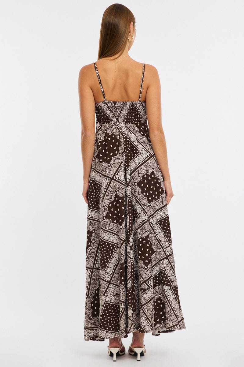 Brown Boho Maxi Dress Strappy for Ally Fashion