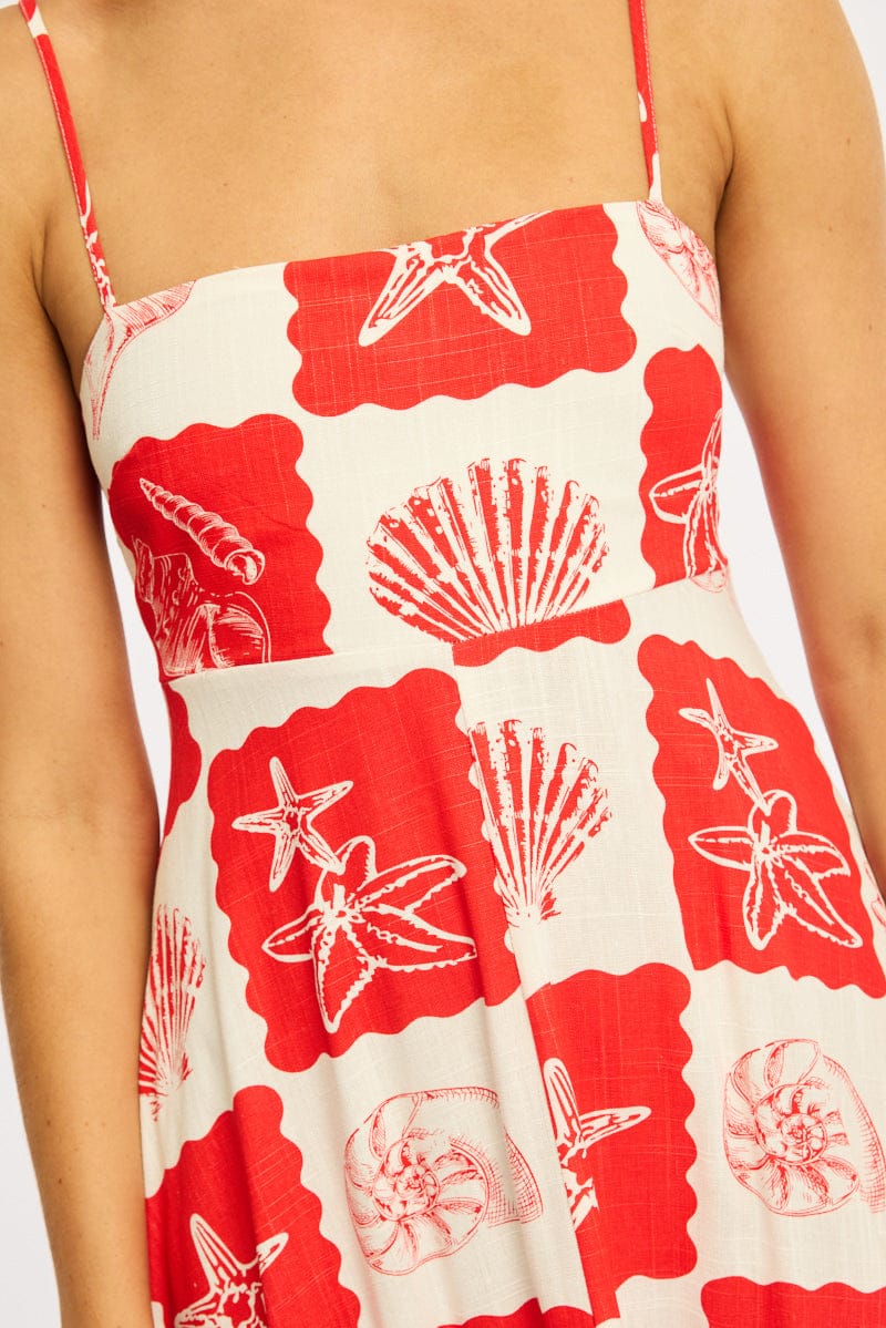 Red Abstract Maxi Dress Strappy for Ally Fashion