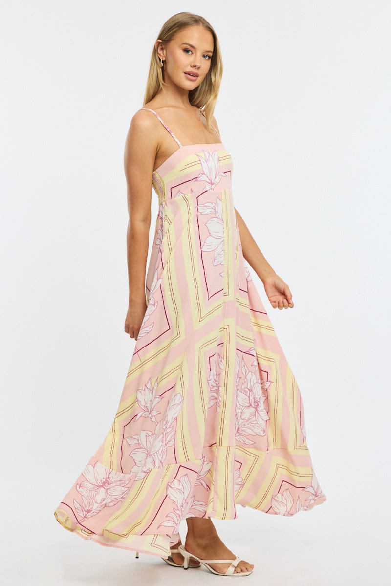 Pink Floral Maxi Dress Strappy for Ally Fashion
