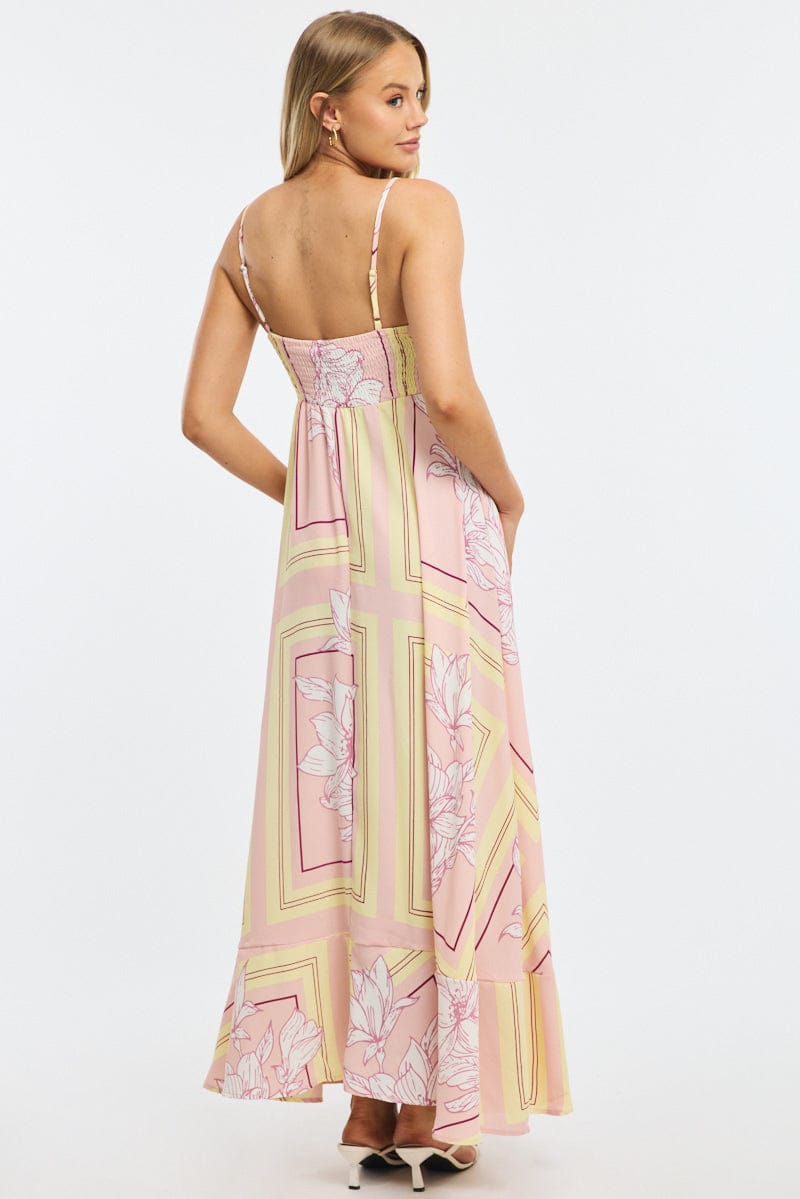 Pink Floral Maxi Dress Strappy for Ally Fashion