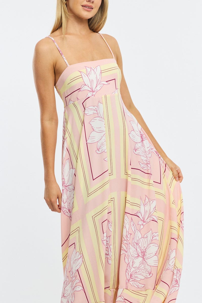 Pink Floral Maxi Dress Strappy for Ally Fashion