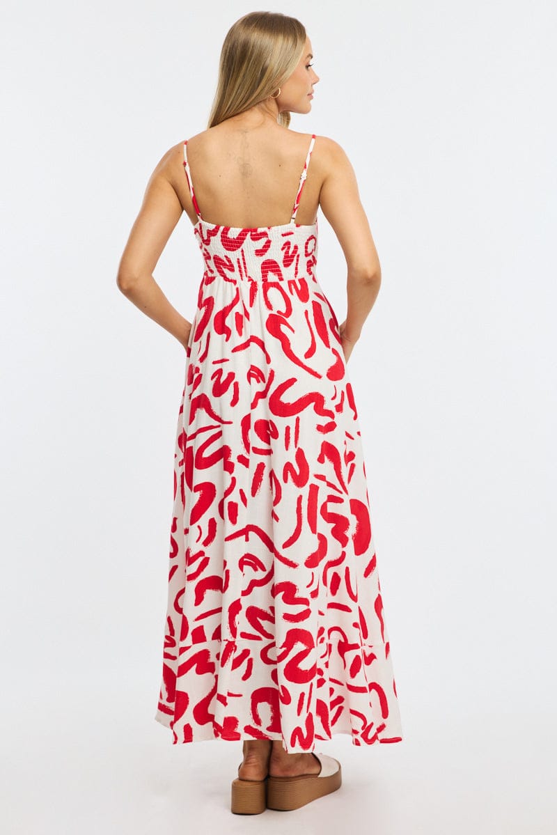 Red Abstract Maxi Dress Strappy for Ally Fashion