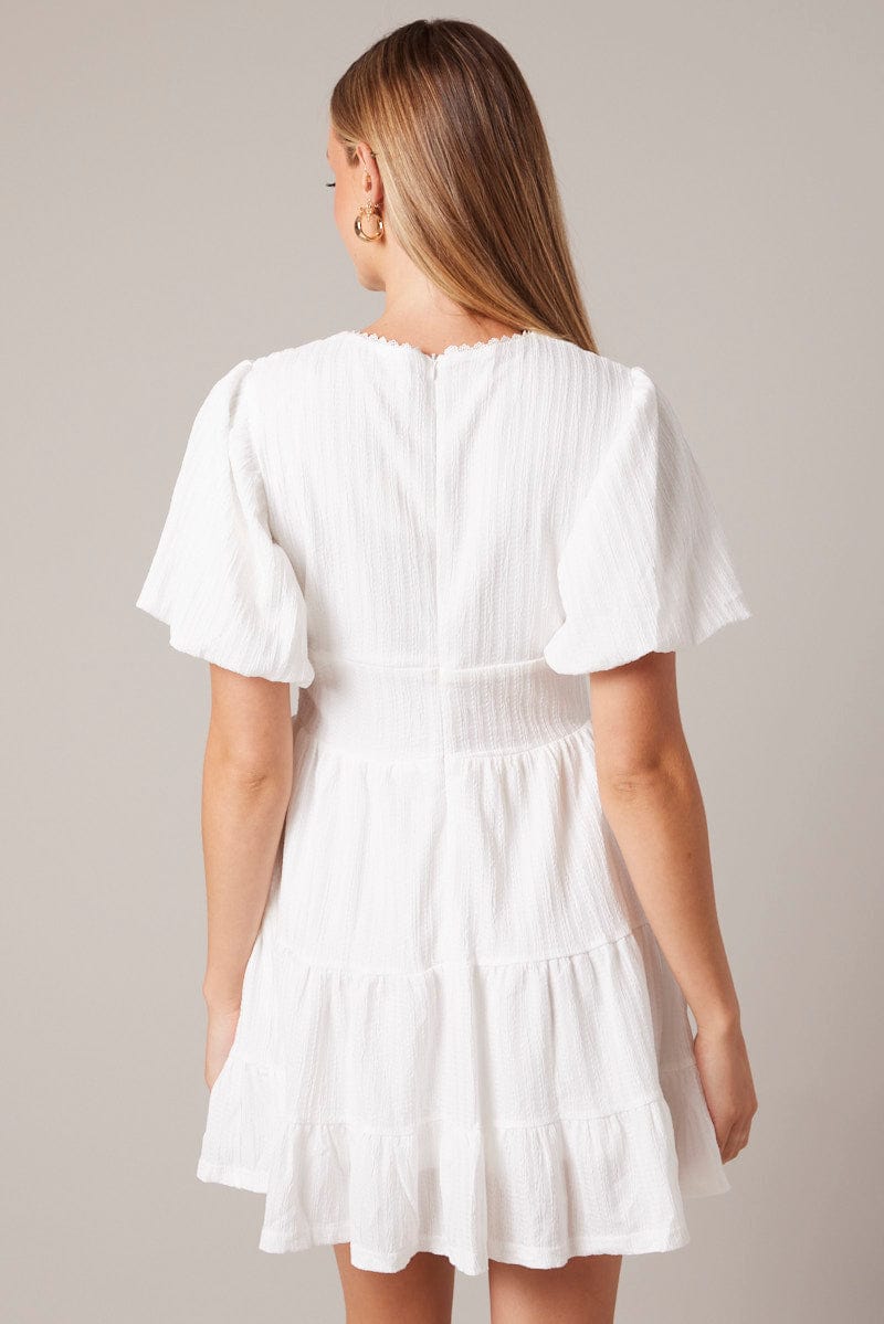 White Fit And Flare Dress Puff Sleeve for Ally Fashion