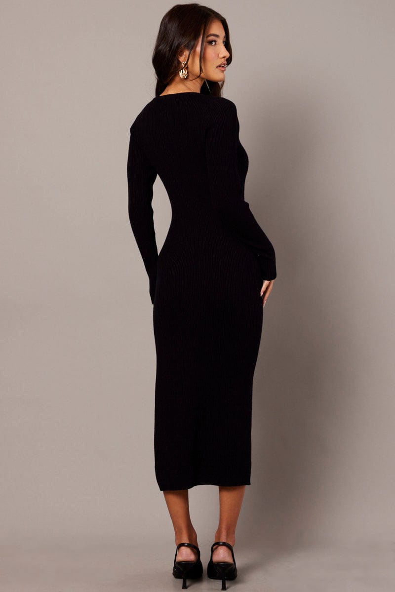 Black Knit Dress Long Sleeve Bodycon for Ally Fashion