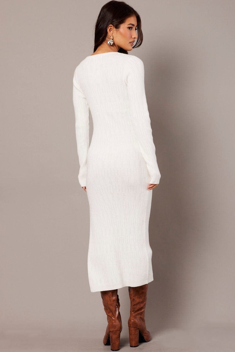 long white bodycon dress White Knit Dress Long Sleeve Bodycon