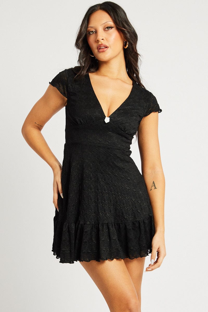 Black Mini Dress Lace for Ally Fashion