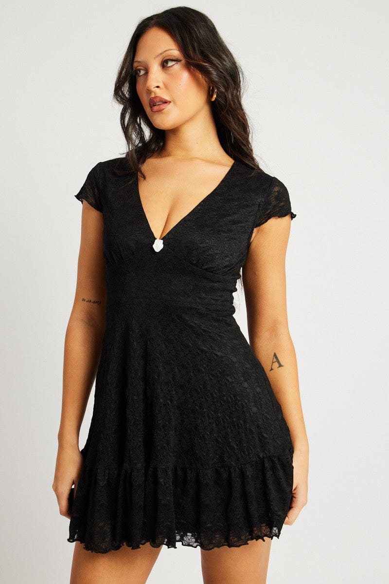 Black Mini Dress Lace for Ally Fashion