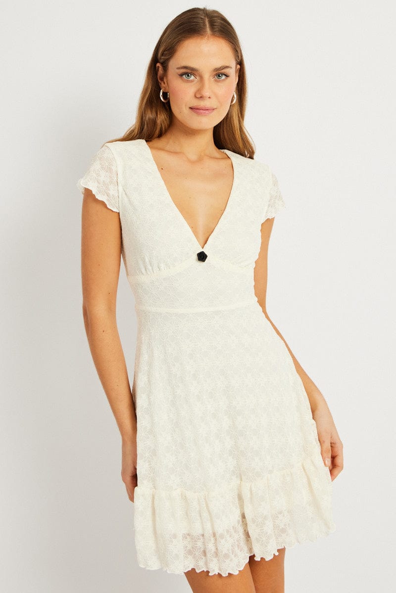 White Mini Dress Lace for Ally Fashion