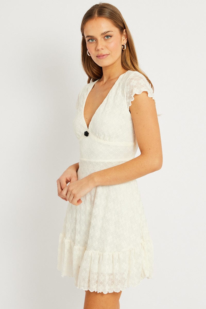 White Mini Dress Lace for Ally Fashion