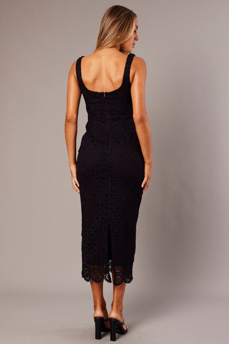 Black Midi Dress Sleeveless Lace for Ally Fashion