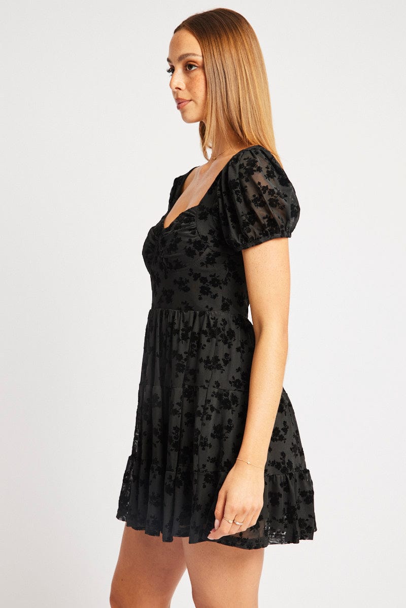 Black Fit And Flare Dress Mini Burn Out for Ally Fashion