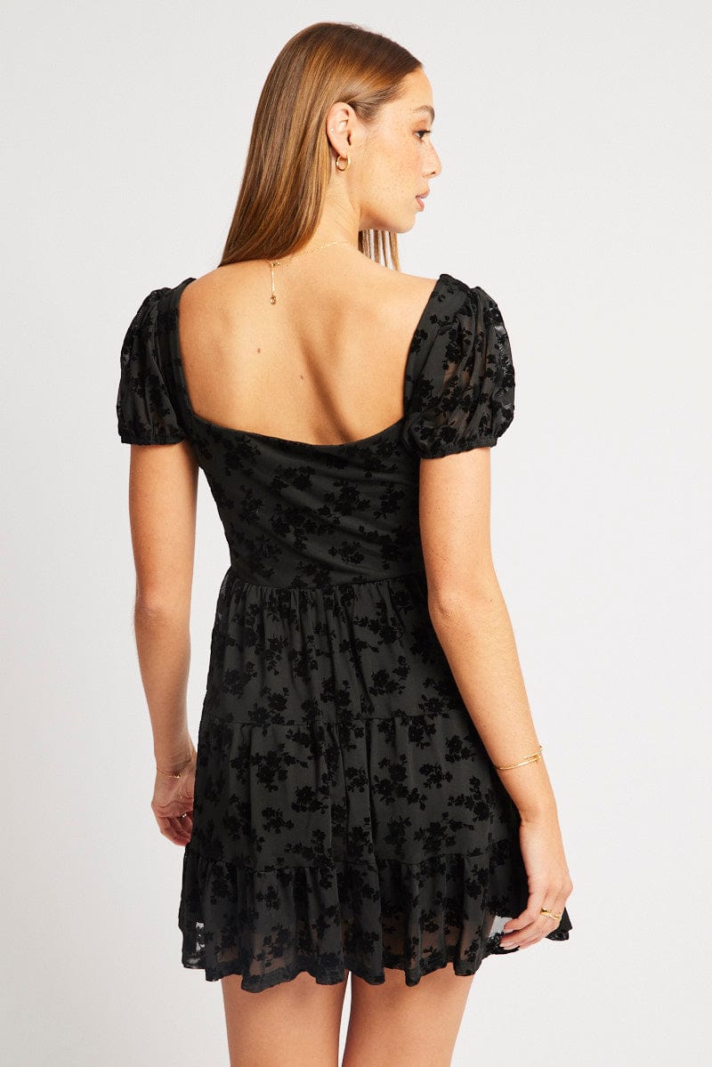 Black Fit And Flare Dress Mini Burn Out for Ally Fashion